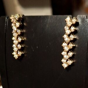 Gold Over 925 Sterling Silver CZ Dangle Earrings